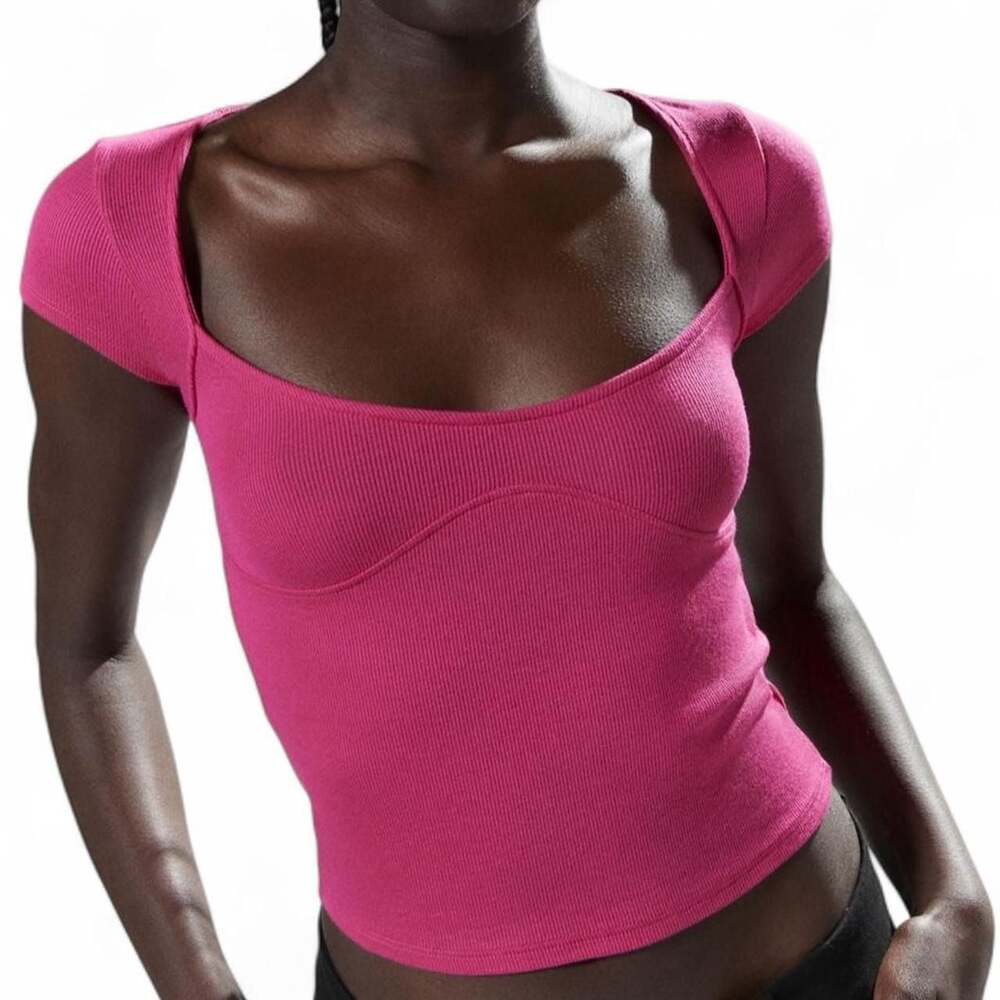 Silence + Noise Greta Cap Sleeve Top Hot Pink